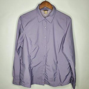 Duluth Trading Co Womens Purple Snap Front Top Size L Vented Cool Plus Ripstop